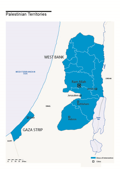 Map of HI's interventions in Palestinian territories